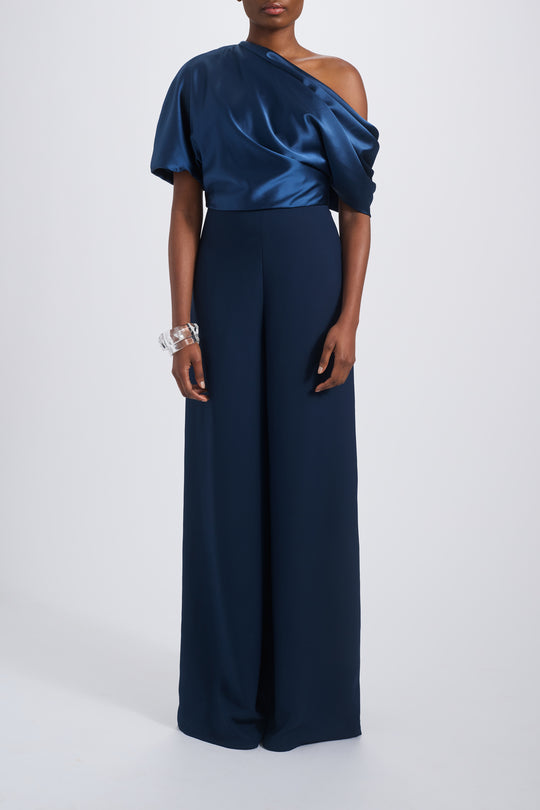 The Slouch Jumpsuit, $595, dress from Collection Evening by Amsale, Fabric: fluid-satin