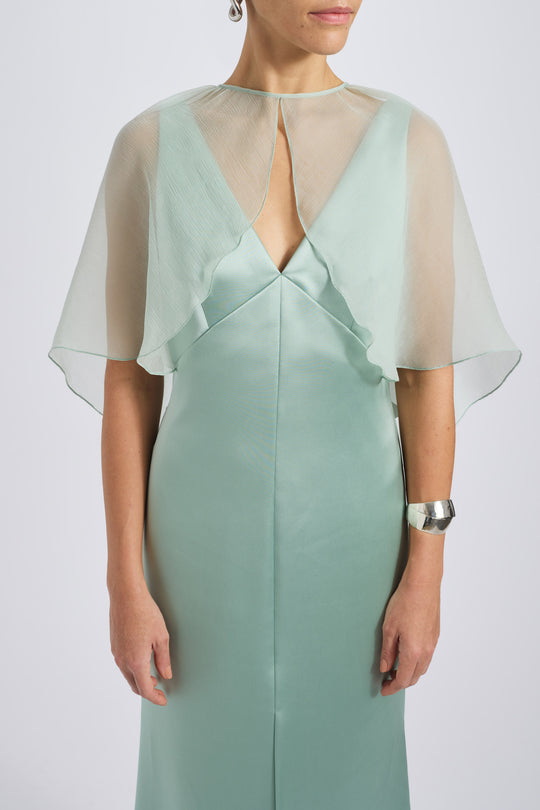 Fluid Satin Gown with Chiffon Cocoon, $475, dress from Collection Evening by Amsale, Fabric: fluid-satin