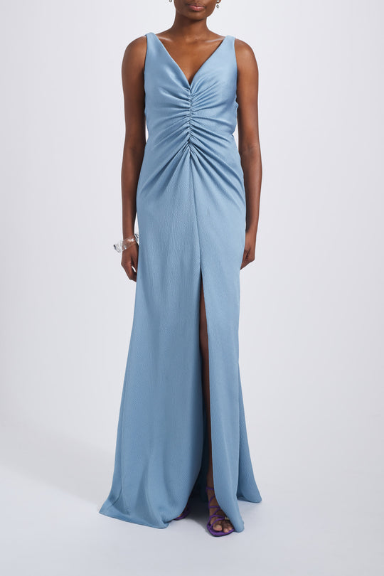 Hammered Satin Gathered Dress, $880, dress from Collection Evening by Amsale, Fabric: hammered-satin