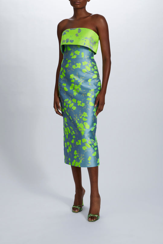 Floral Jacquard Tea-Length Dress, $650, dress from Collection Evening by Amsale, Fabric: jacquard