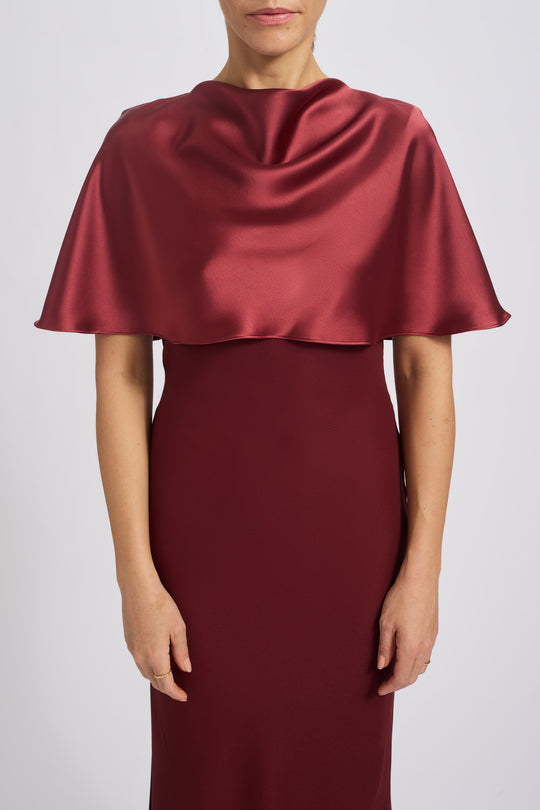 Fluid Satin Cape Gown, $325, dress from Collection Evening by Amsale, Fabric: fluid-satin