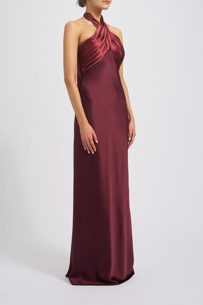 Product Fluid Satin Color Block Halter Dress Image