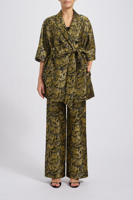 Feather Jacquard Coat, $625, dress from Collection Evening by Amsale, Fabric: jacquard