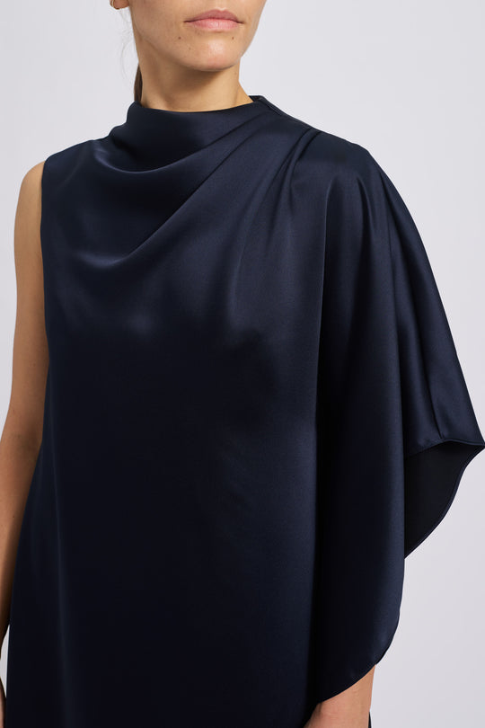 Asymmetric Draped Jumpsuit, $410, dress from Collection Evening by Amsale, Fabric: fluid-satin