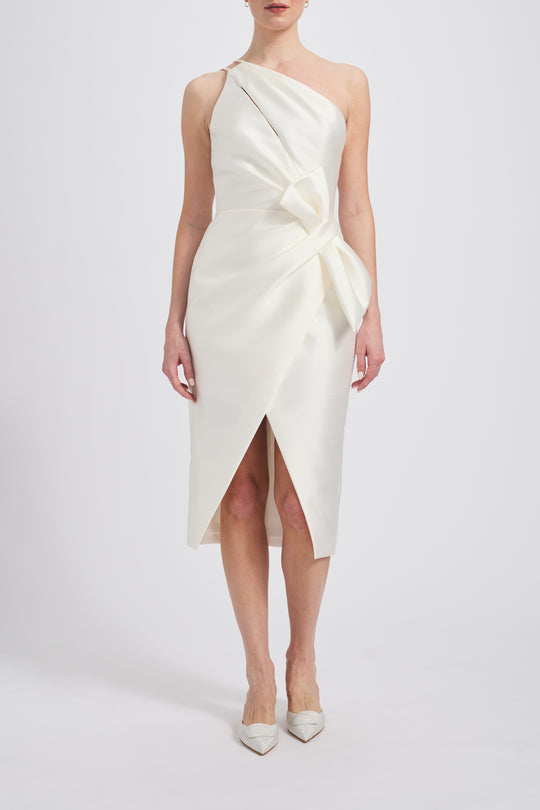 Mikado One-Shoulder Dress, $330, dress from Collection Little White Dress by Amsale, Fabric: mikado