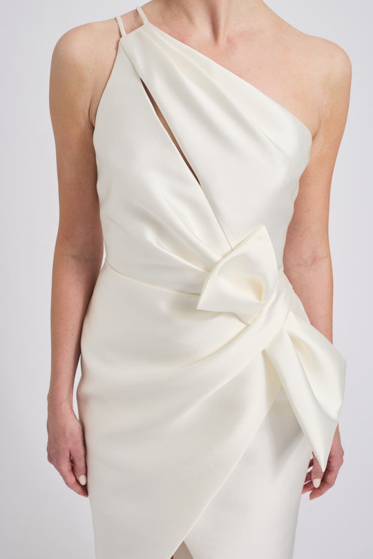 Mikado One-Shoulder Dress, $330, dress from Collection Little White Dress by Amsale, Fabric: mikado