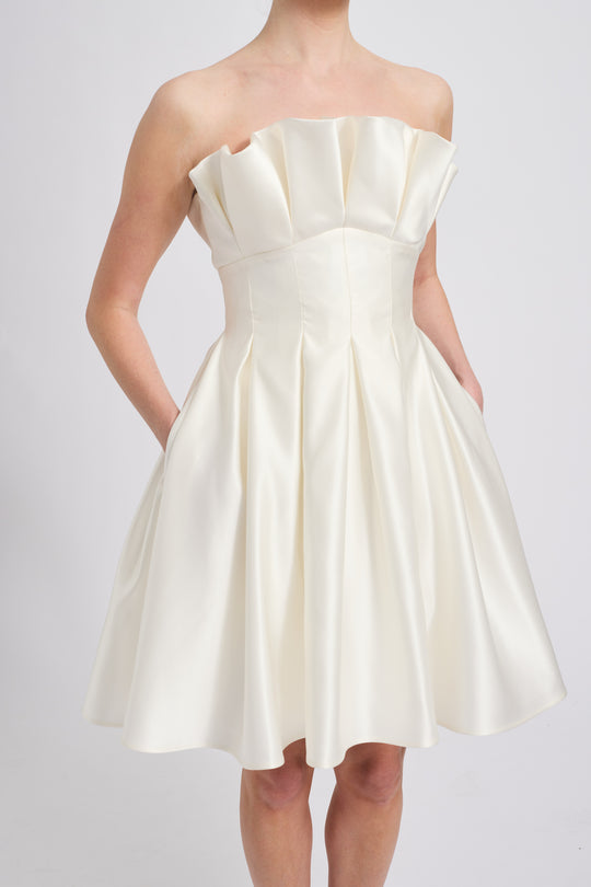 Duchess Satin Pleated Dress, $350, dress from Collection Little White Dress by Amsale, Fabric: duchess-satin
