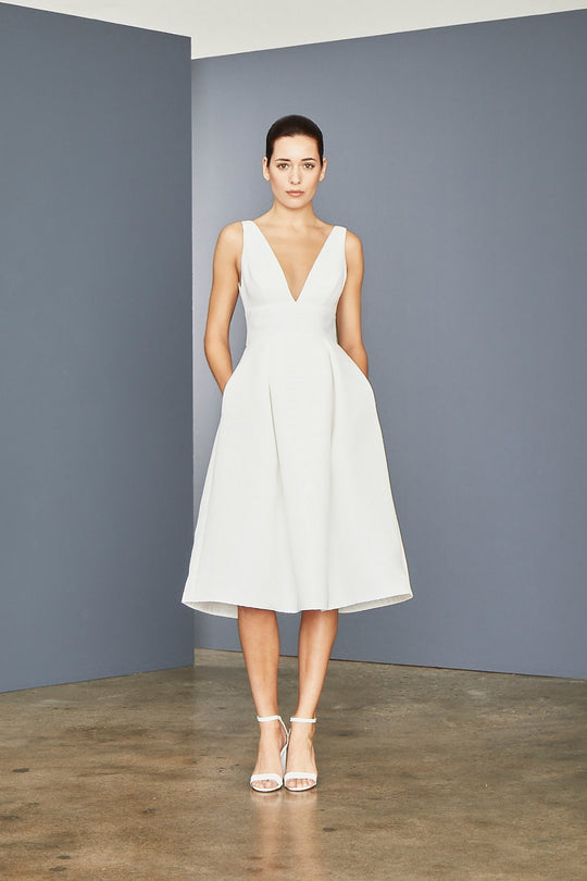 Deep V-neck Dress, $225, dress from Collection Little White Dress by Amsale