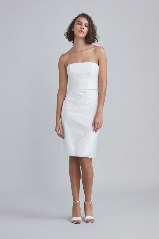 Strapless Rose Fil-Coupe Dress, $295, dress from Collection Little White Dress by Amsale