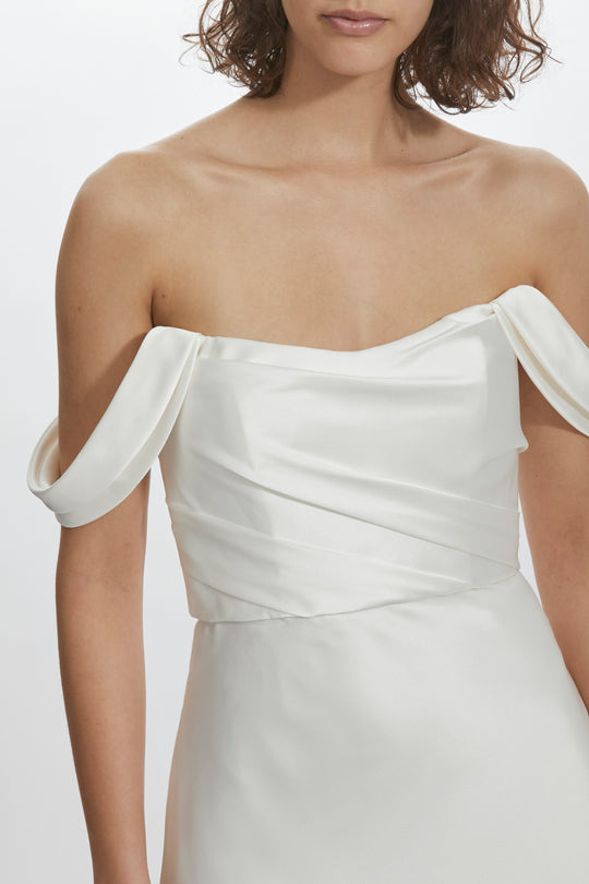 Draped Bodice Dress, $225, dress from Collection Little White Dress by Amsale, Fabric: fluid-satin