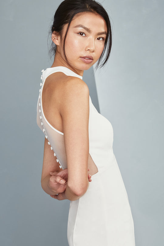 Crepe Sheath Dress, $225, dress from Collection Little White Dress by Amsale, Fabric: crepe