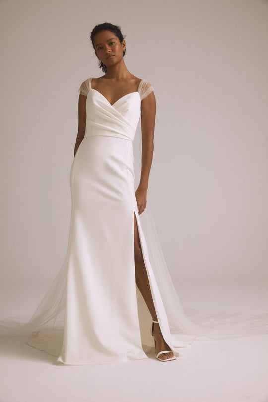 Desi, $2,400, dress from Collection Bridal by Nouvelle Amsale, Fabric: stretch-crepe-and-tulle